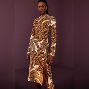 NWT FARM Rio Sand Yawanawa Vanahu Lenzing™ Ecovero™ Viscose Midi Dress Size: M